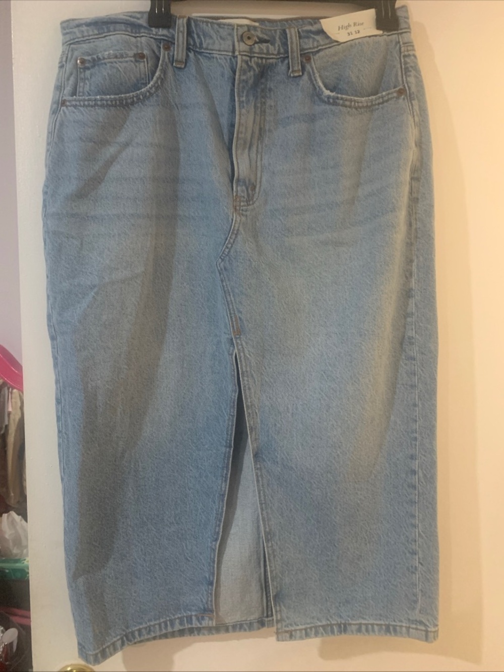 Abercrombie & Fitch midi light wash denim skirt size 31/12 NWT